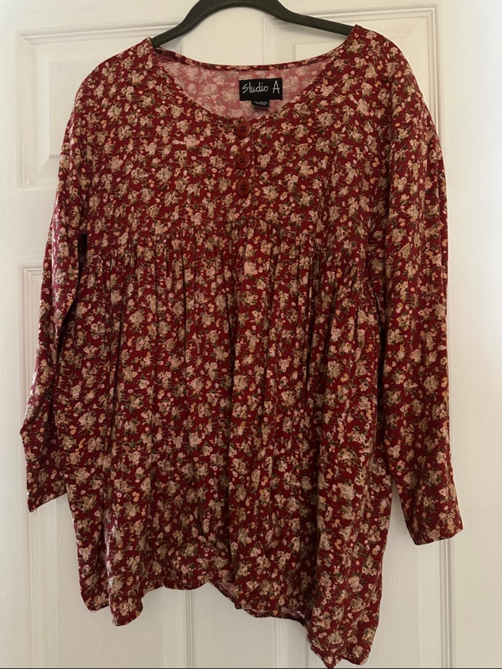 Studio A Floral Button-Front Tunic Top - Burgundy Floral